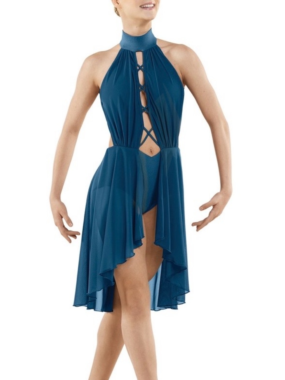Navy Blue Halter Performance Dress with Crystal Neckline - Picture 4 of 6